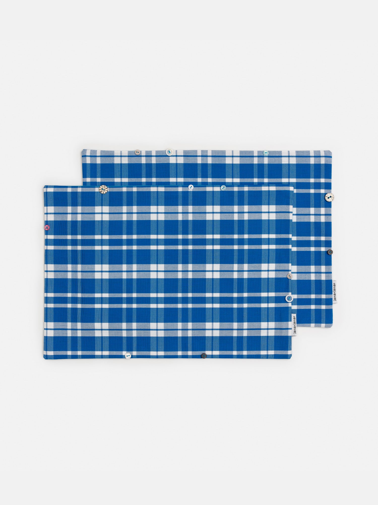 buttoned placemats - blue check
