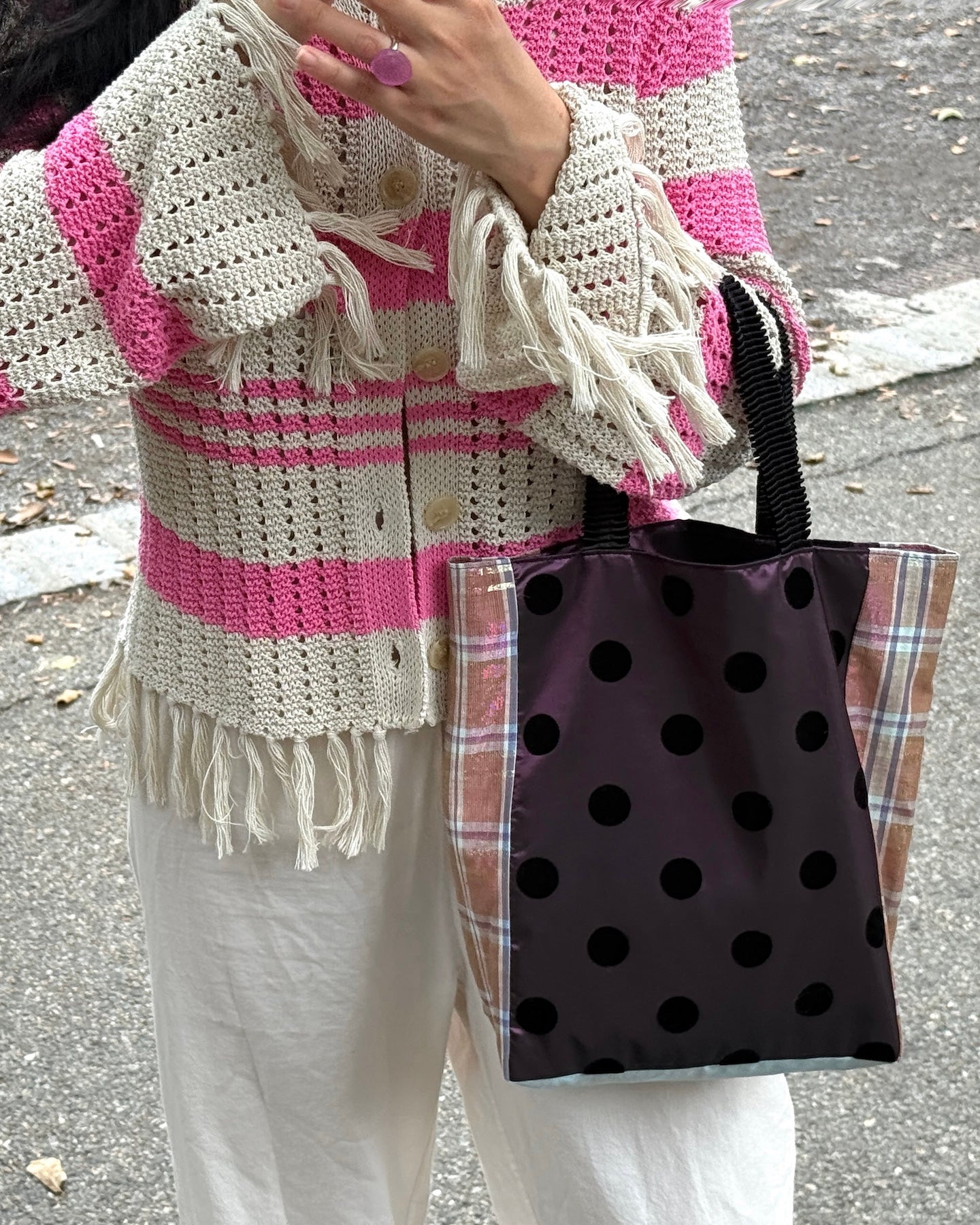 polka dot plaid bag
