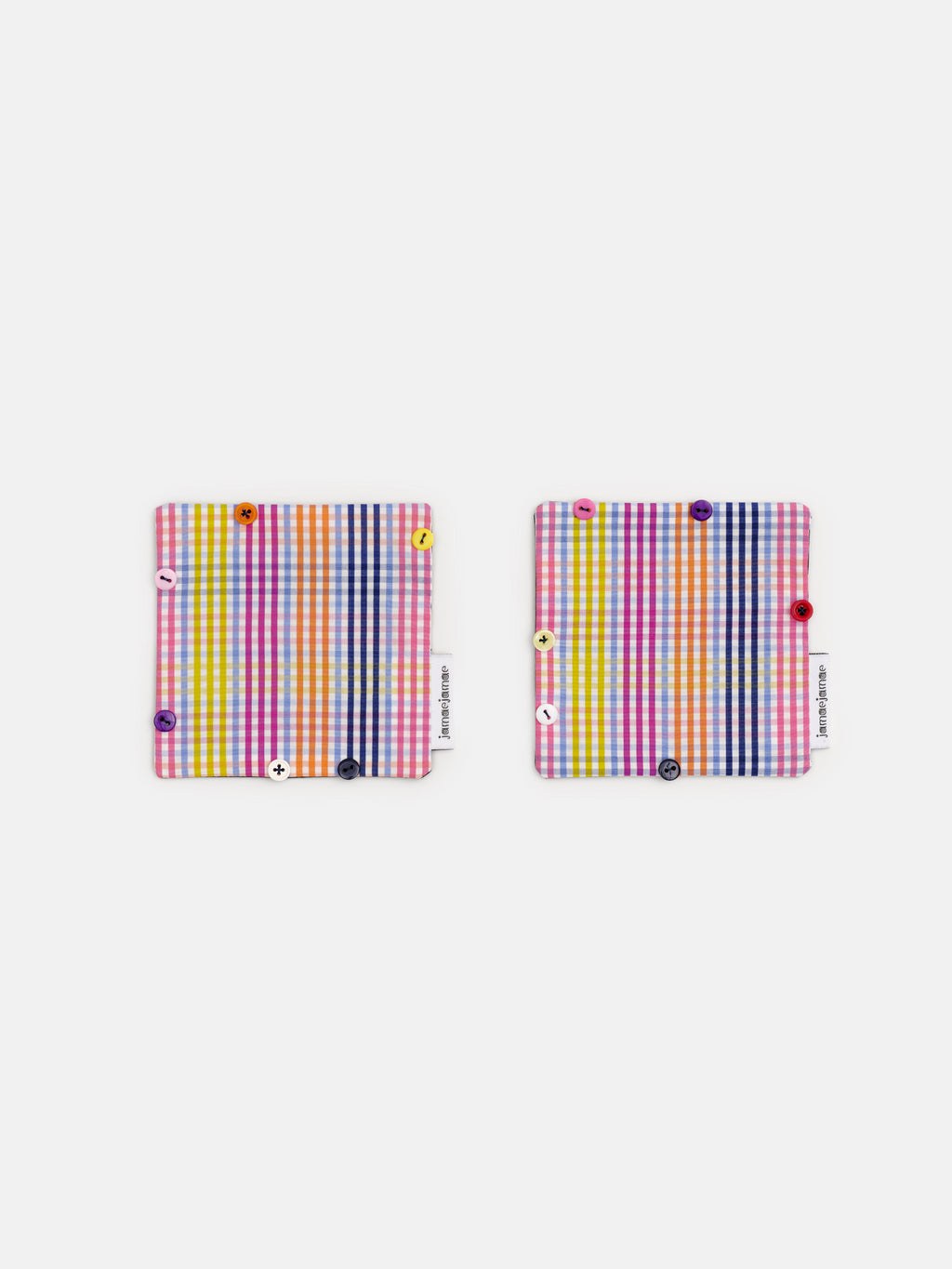 buttoned coasters - rainbow gingham