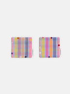 buttoned coasters - rainbow gingham