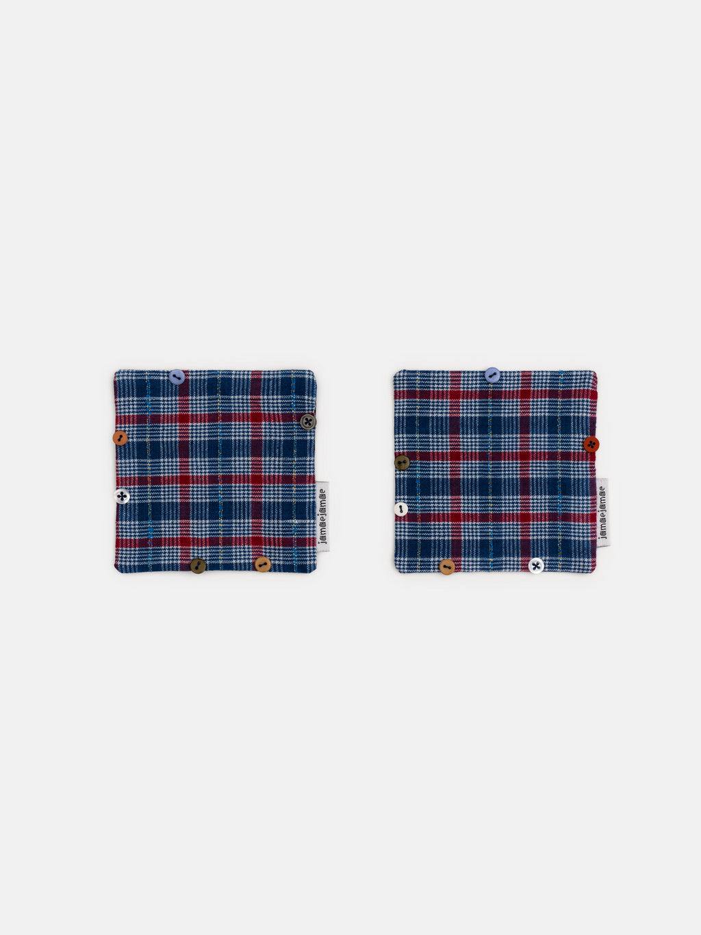 buttoned coasters - vintage plaid